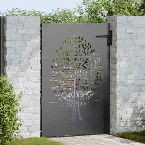 vidaXL Kerti kapu, Kert Kapu 85x75 cm Corten Acél Fa Tervezés Fekete