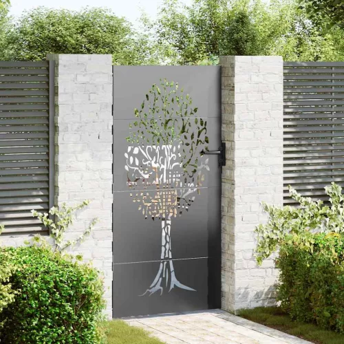 vidaXL Kerti kapu zárral Fekete 85 x 175 cm Porszórt Acél