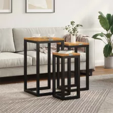 vidaXL Fészekasztal 3 pcs Barna Tömör Teakfa