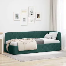   vidaXL Sarokágy keret fejtámlával Sötétzöld 80 x 200 cm szövet