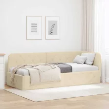   vidaXL Sarokágy keret fejtámlával Krém 80 x 200 cm szövet