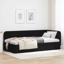   vidaXL Sarokágy keret fejtámlával Fekete 90 x 190 cm szövet