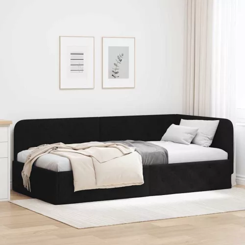 vidaXL Sarokágy keret fejtámlával Fekete 90 x 190 cm szövet