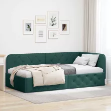   vidaXL Sarokágy keret fejtámlával Sötétzöld 90 x 190 cm szövet