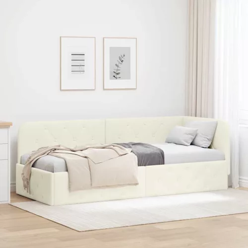 vidaXL Sarokágy keret fejtámlával Krém 80 x 200 cm Bársony