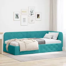   vidaXL Sarokágy keret fejtámlával Türkiz 100 x 200 cm Bársony
