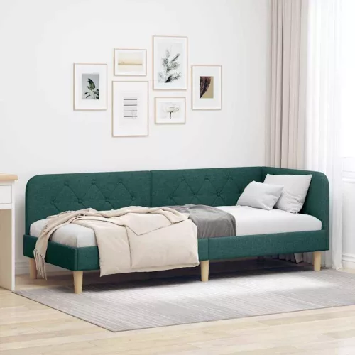 vidaXL Sarokágy keret fejtámlával Sötétzöld 80 x 200 cm szövet