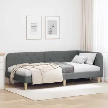   vidaXL Sarokágy keret fejtámlával Sötétszürke 90 x 190 cm szövet