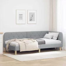   vidaXL Sarokágy keret fejtámlával Világosszürke 90 x 200 cm szövet