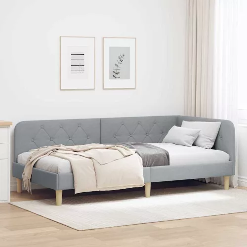 vidaXL Sarokágy keret fejtámlával Világosszürke 90 x 200 cm szövet
