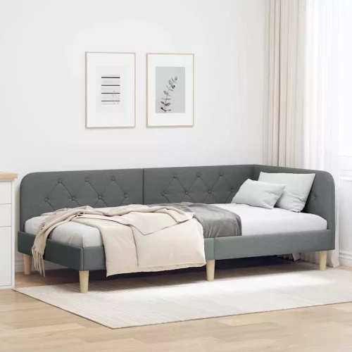 vidaXL Sarokágy keret fejtámlával Sötétszürke 90 x 200 cm szövet
