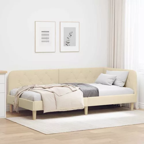 vidaXL Sarokágy keret fejtámlával Krém 90 x 200 cm szövet