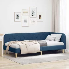   vidaXL Sarokágy keret fejtámlával Kék 100 x 200 cm szövet