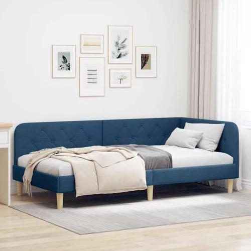 vidaXL Sarokágy keret fejtámlával Kék 100 x 200 cm szövet