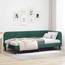   vidaXL Sarokágy keret fejtámlával Sötétzöld 90 x 190 cm Bársony