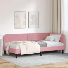  vidaXL Sarokágy keret fejtámlával Rózsaszín 90 x 200 cm Bársony