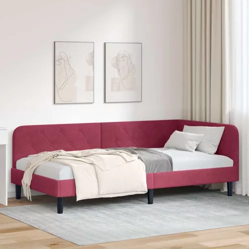 vidaXL Sarokágy keret fejtámlával Bordó 90 x 200 cm Bársony