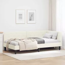   vidaXL Sarokágy keret fejtámlával Krém 90 x 200 cm Bársony