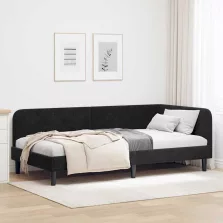   vidaXL Sarokágy keret fejtámlával Fekete 100 x 200 cm Bársony