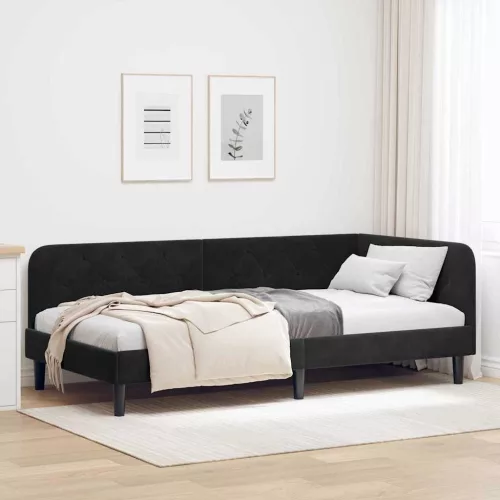 vidaXL Sarokágy keret fejtámlával Fekete 100 x 200 cm Bársony