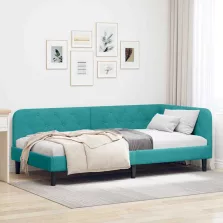   vidaXL Sarokágy keret fejtámlával Türkiz 100 x 200 cm Bársony