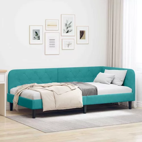 vidaXL Sarokágy keret fejtámlával Türkiz 100 x 200 cm Bársony