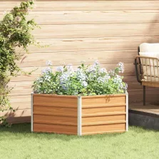   vidaXL Emelt kert ágyás Fa hatású 129 x 129 x 45 cm Horganyzott acél