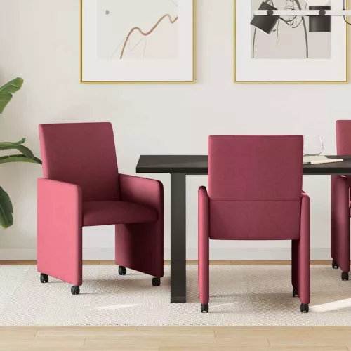 vidaXL Kerekes Étkező Székek 2 pcs bordó 57 x 66 x 94 cm szövet