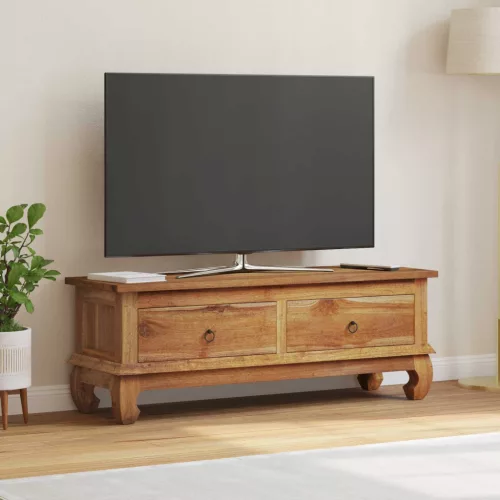 vidaXL TV állvány fiókkal Természetes 110 x 35 x 40 cm Tömör Teakfa