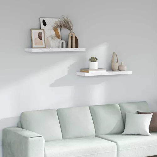 vidaXL Falpolc tárolóval 2 pcs Fehér márvány 90 x 23,5 x 4 cm Faanyag