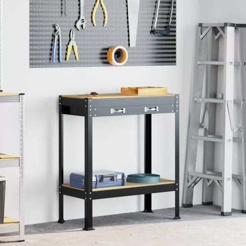 vidaXL Munkaasztalok fiókkal polcokkal Fekete 81 x 41 x 145 cm Faanyag