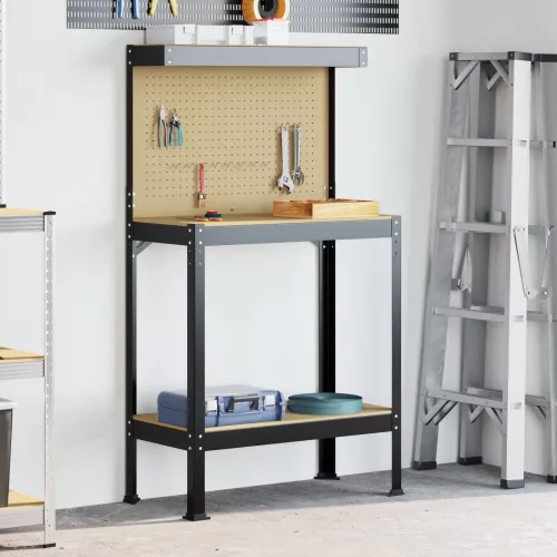 vidaXL Munkaasztalok polcokkal Fekete 81 x 41 x 145 cm Faanyag