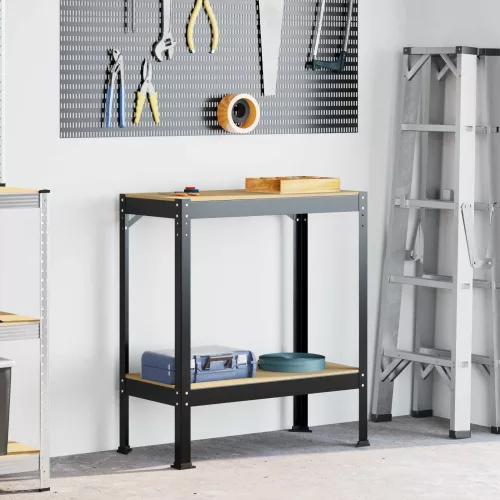 vidaXL Munkaasztalok polcokkal Fekete 81 x 41 x 145 cm Faanyag