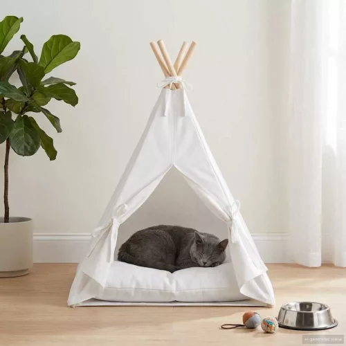 vidaXL Kiskedvenc teepee párnával Fehér 40 x 40 x 50 cm Poliészter