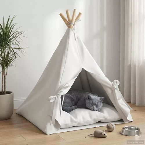 vidaXL Kiskedvenc teepee párnával Fehér 50 x 50 x 60 cm Poliészter