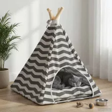  vidaXL Kiskedvenc teepee párnával Fehér és Szürke 40 x 40 x 50 cm