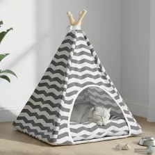   vidaXL Kiskedvenc teepee párnával Fehér és Szürke 50 x 50 x 60 cm