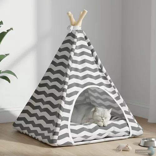 vidaXL Kiskedvenc teepee párnával Fehér és Szürke 50 x 50 x 60 cm