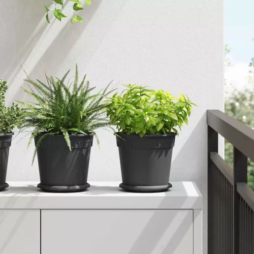 vidaXL Kerek Virágcserép 24 pcs Fekete Ø 19 x 16 cm Műanyag