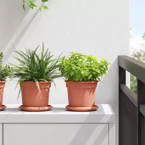 vidaXL Kerek Virág Tálca 24 pcs Tégla Vörös Ø 14 x 2 cm Műanyag