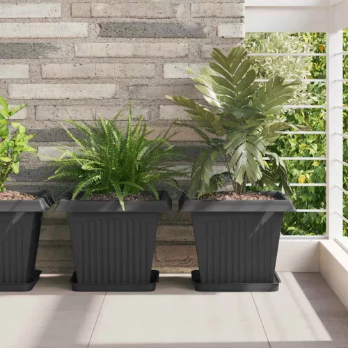 vidaXL Négyzet Virágcserép 6 pcs Fekete 33 x 33 x 26 cm Műanyag