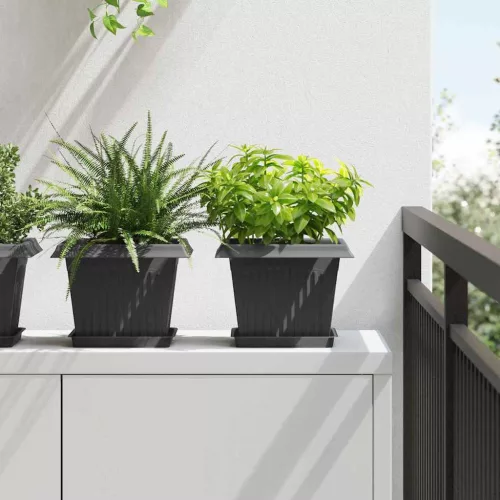 vidaXL Négyzet Virágcserép 24 pcs Fekete 23 x 23 x 17,5 cm Műanyag