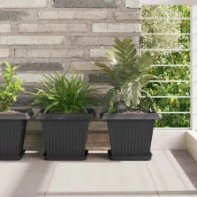   vidaXL Négyzet Virágcserép 24 pcs Fekete 28,5 x 28,5 x 22 cm Műanyag