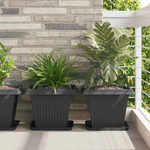 vidaXL Négyzet Virágcserép 24 pcs Fekete 38 x 38 x 30 cm Műanyag