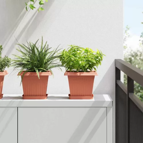 vidaXL Négyzetes Virágtálca 6 pcs Tégla Vörös 15 x 15 x 2 cm Műanyag