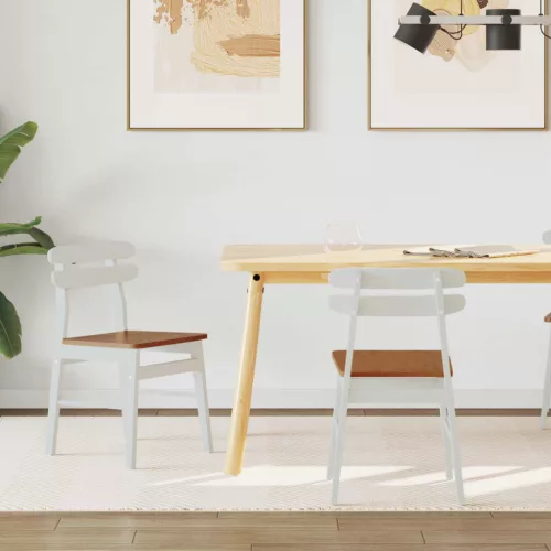 vidaXL Étkezőszék 2 pcs Fehér és Természetes Tömör Gumi Fa