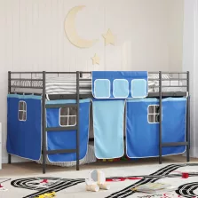   vidaXL Gyerek Loft Ágykeret Függönyökkel Fekete és Kék 80 x 201 cm