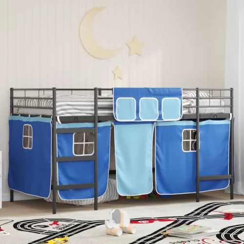 vidaXL Gyerek Loft Ágykeret Függönyökkel Fekete és Kék 80 x 201 cm