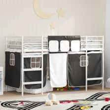   vidaXL Gyerek Loft Ágykeret Függönyökkel Fehér és fekete 100 x 190 cm