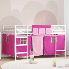   vidaXL Gyerek Loft Ágykeret Függönyökkel Fehér és rózsaszín